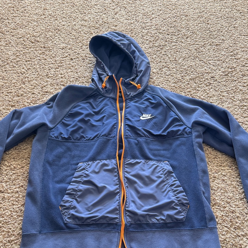 Nike Blue Hoodie with Orange Zipper M